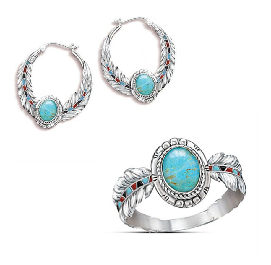 Aleación al por mayor Connería de tortugas con incrustaciones occidentales de plumas de águila